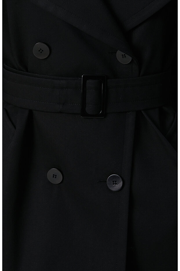 Siyah Kruvaze Trench Coat - 8