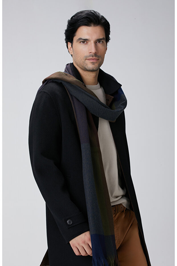 Siyah Yün Karışımlı Palto - 1