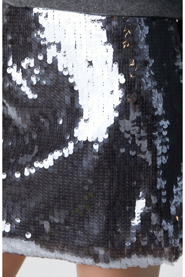 Antrasit Payetli Mini Etek - 5