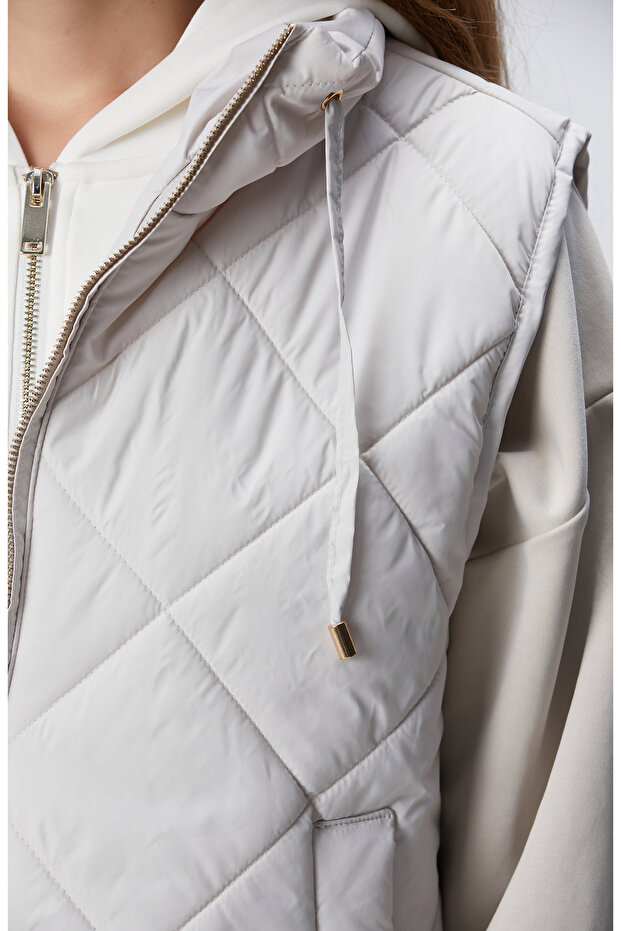 Taş Dik Yaka Kapitoneli Casual Yelek - 5