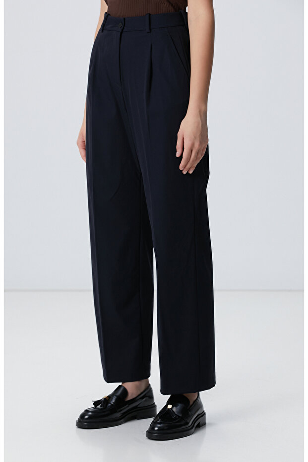 Lacivert Geniş Paça Basic Pantolon - 3