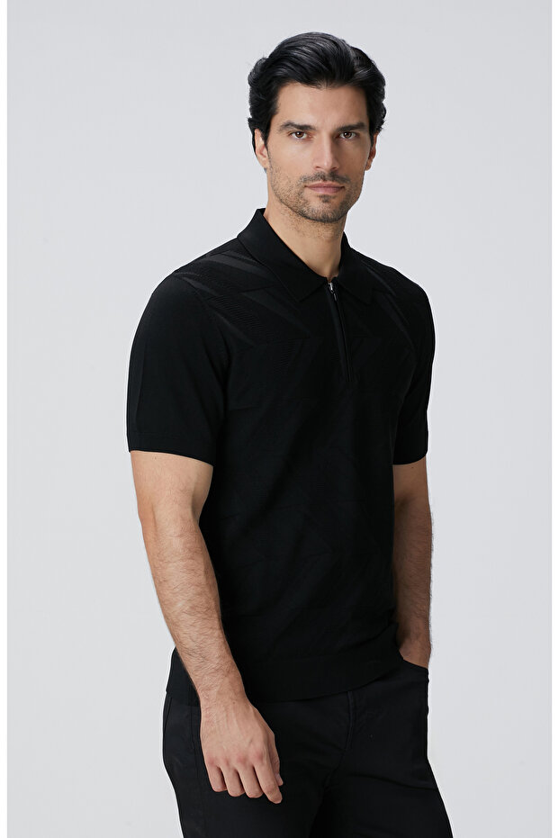 Siyah Jakarlı Triko Kazak - 4