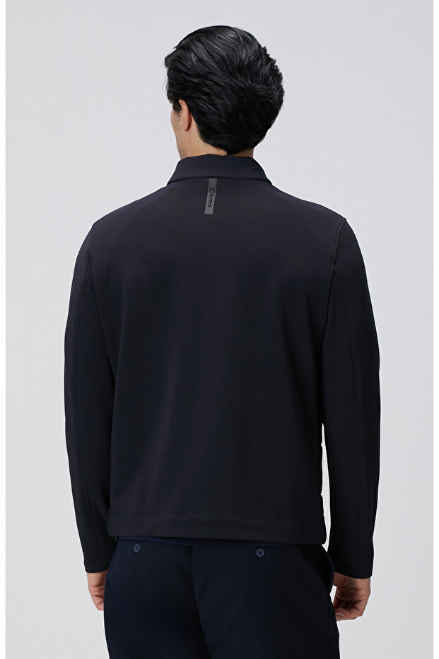 Lacivert Triko Kollu Mont - 5