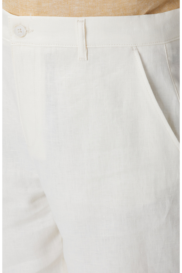 Ekru Keten Chino Şort - 4