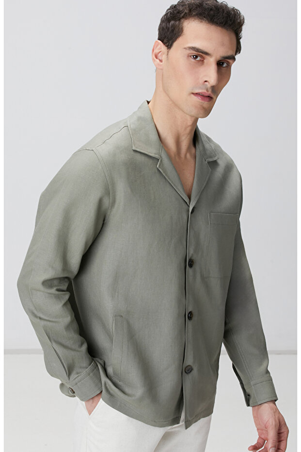 Haki Keten Dış Gömlek - 2