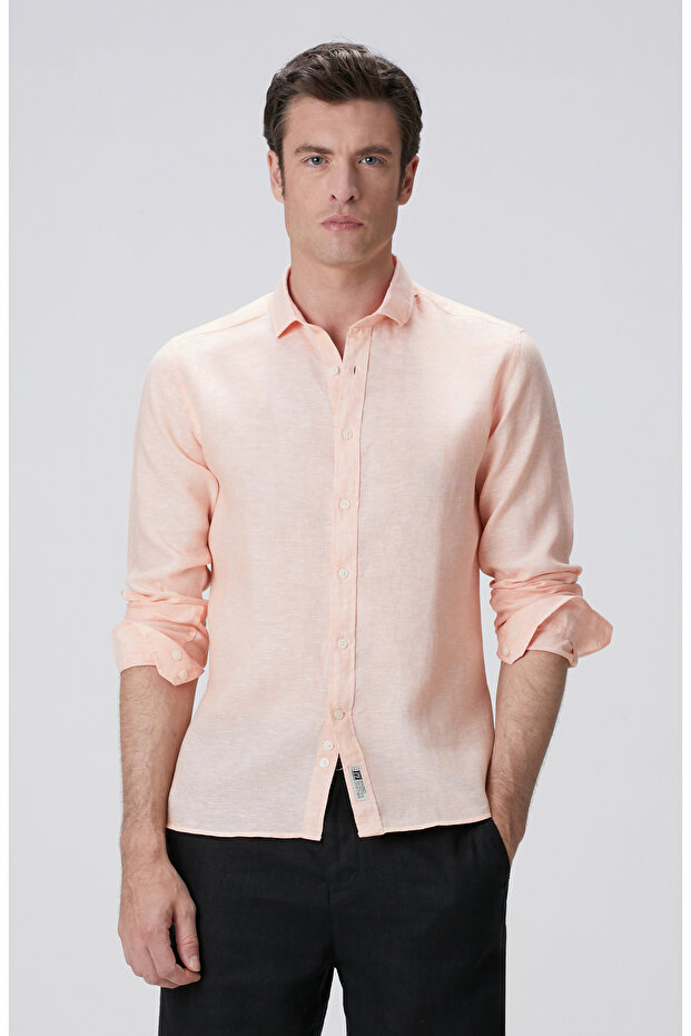 Turuncu Keten Gömlek - 1