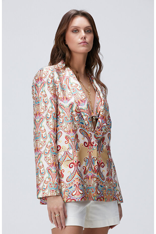 Bej Şal Desenli Ceket - 5