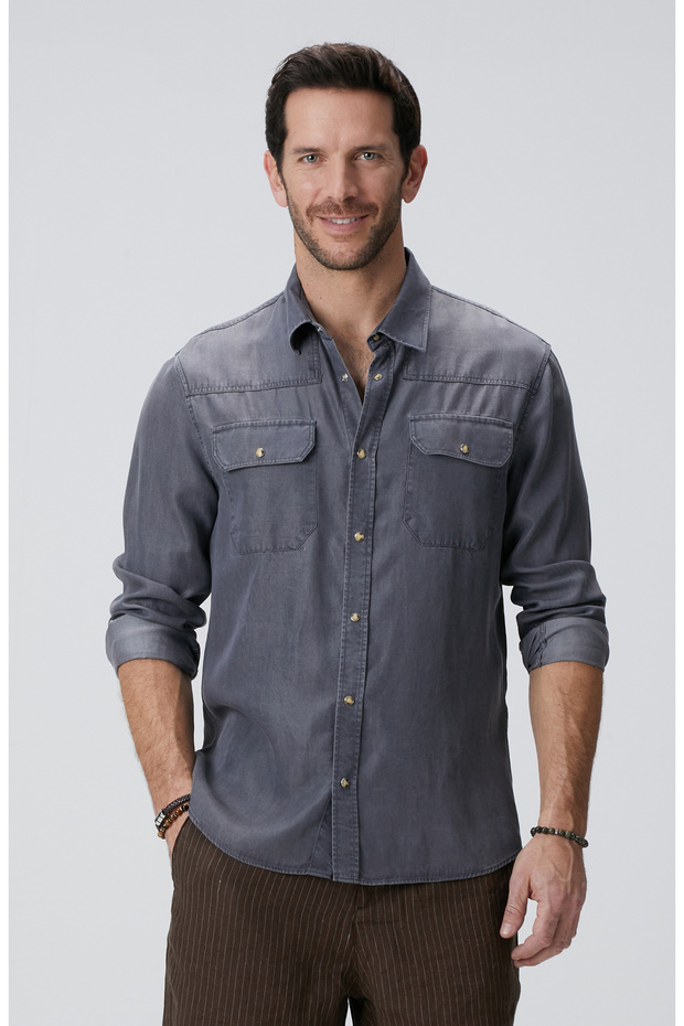 Gri Non Denim Gömlek - 2