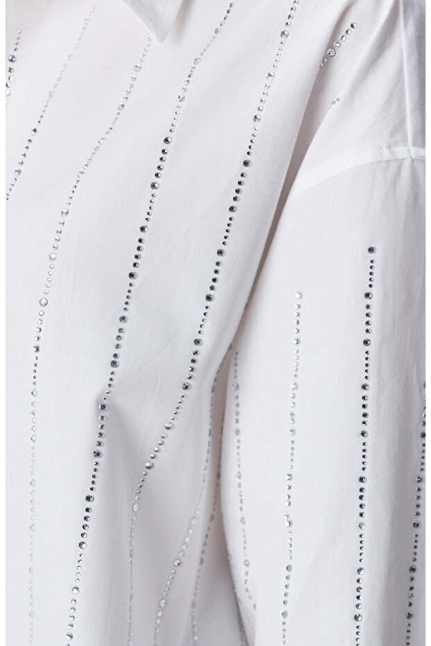 Beyaz Taş Baskılı Gömlek - 6