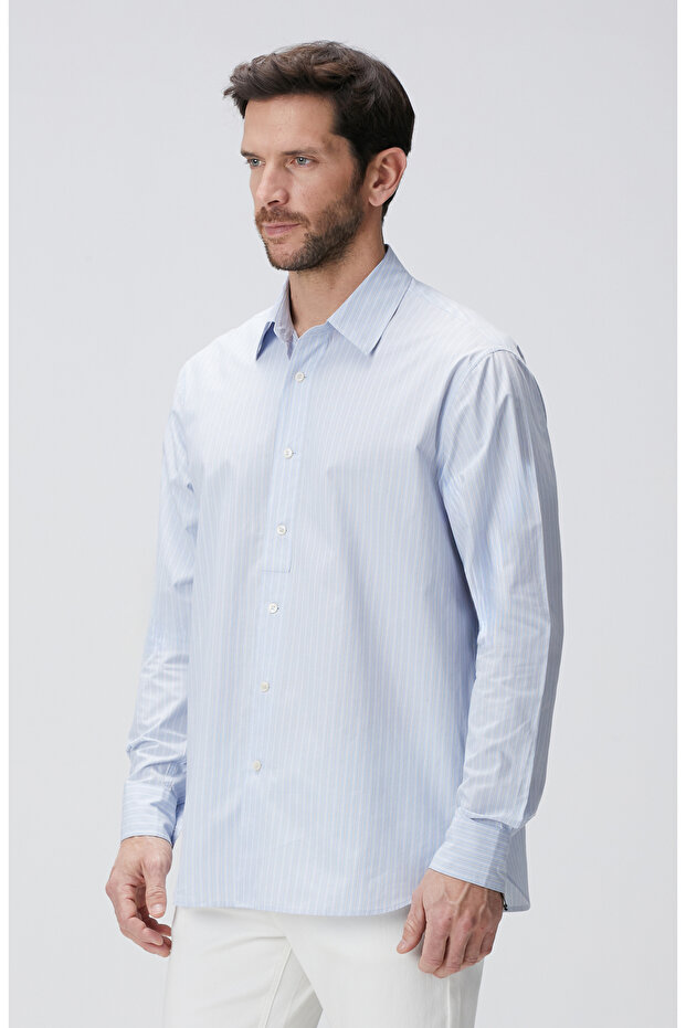 Mavi Çizgili Gömlek - 4