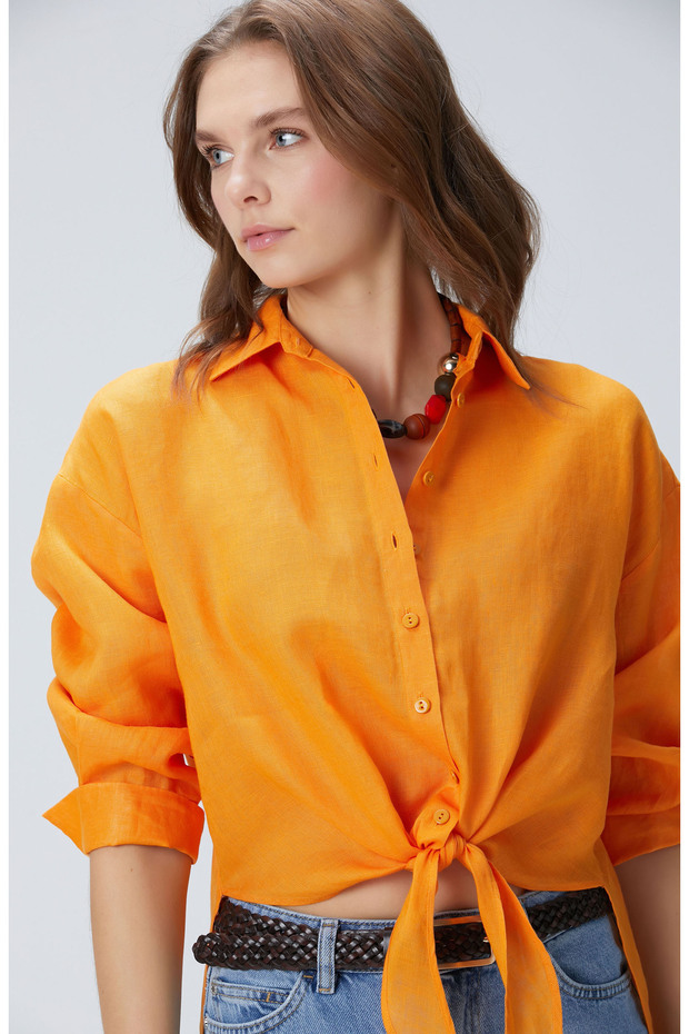 Turuncu Keten Gömlek - 2