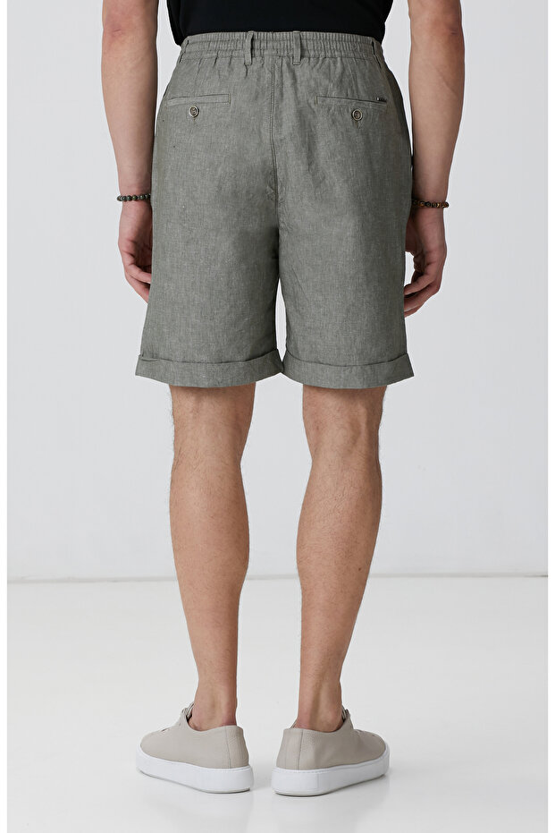 Haki Keten Karışımlı Şort - 3