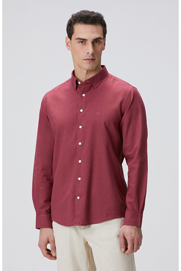 Bordo Keten Gömlek - 4