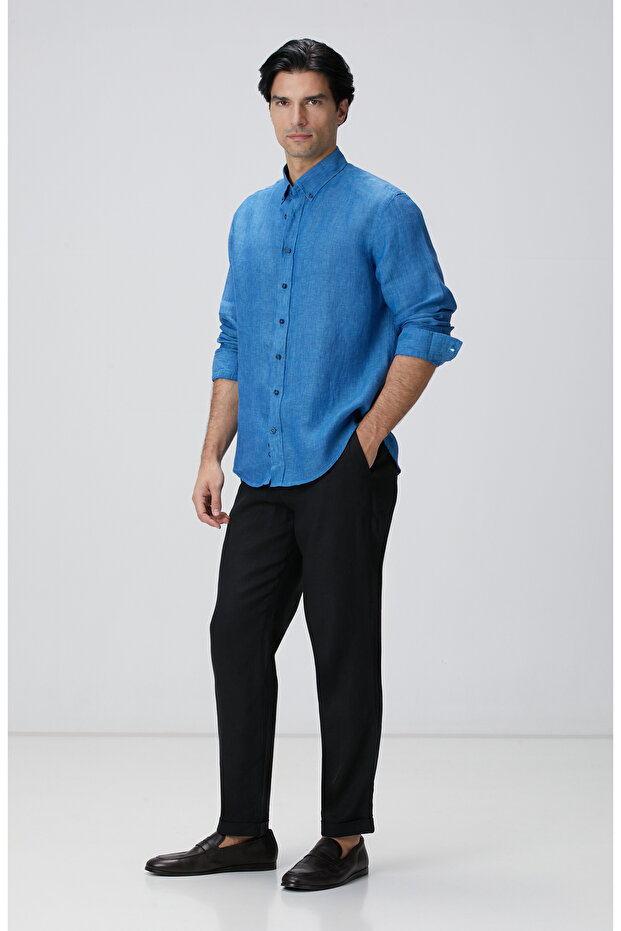 Turkuaz Keten Gömlek - 3