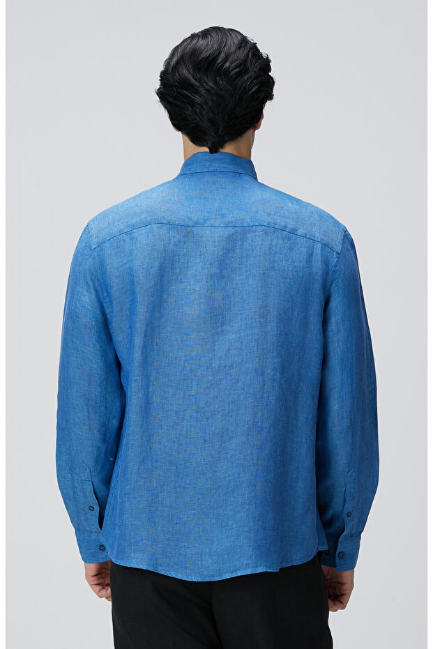 Turkuaz Keten Gömlek - 5