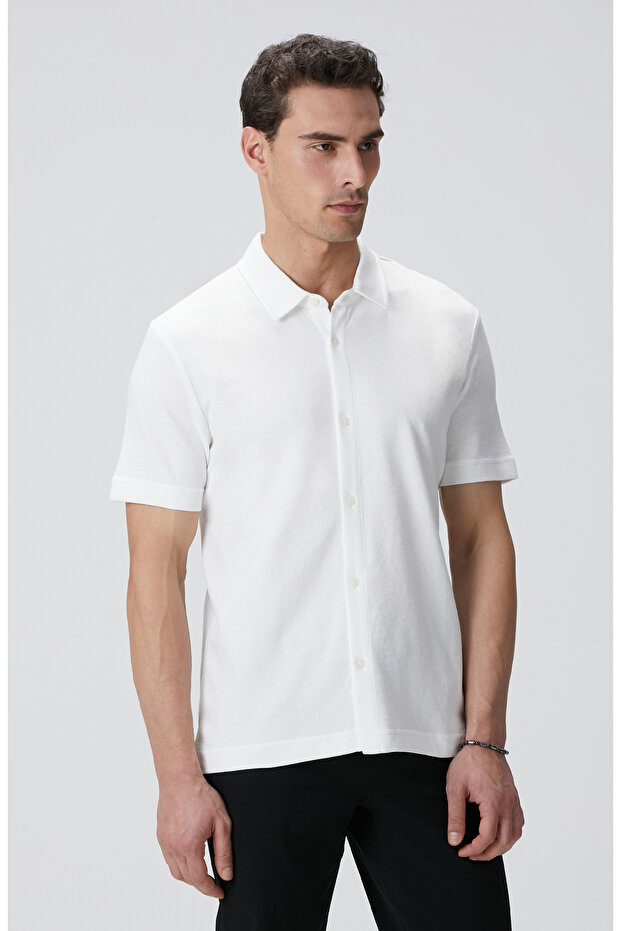 Kırık Beyaz Jakarlı Gömlek - 4