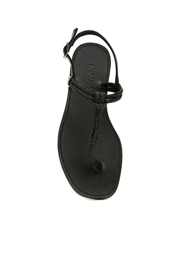 Siyah Kadın Deri Sandalet - 4