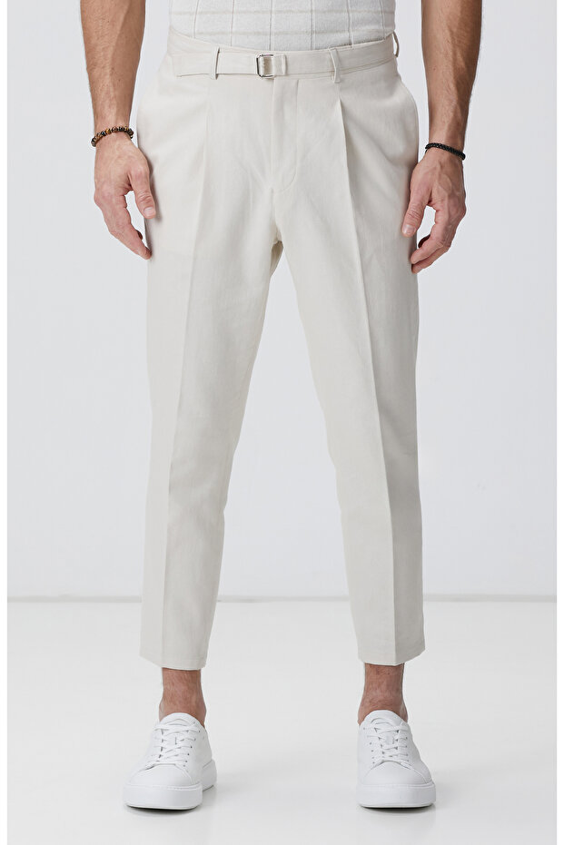 Taş Keten Karışımlı Pantolon - 2