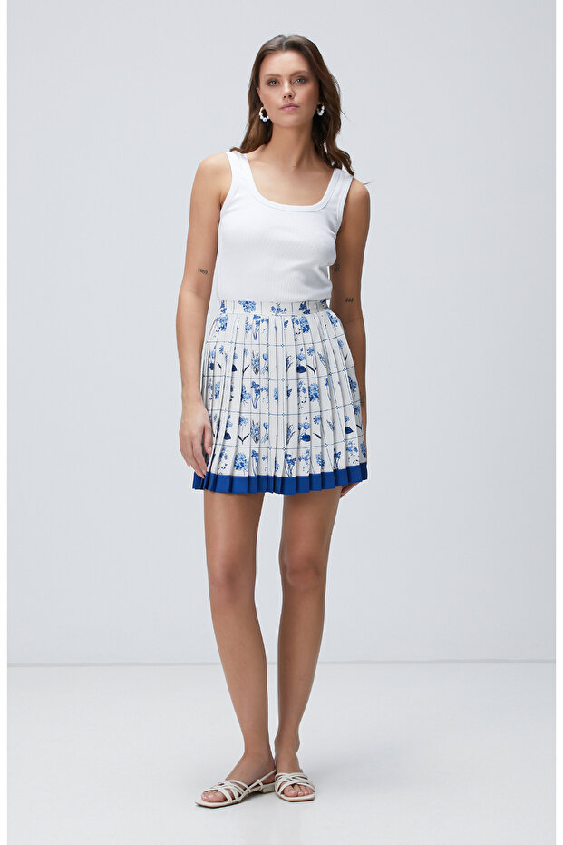 Mavi Desenli Etek - 1