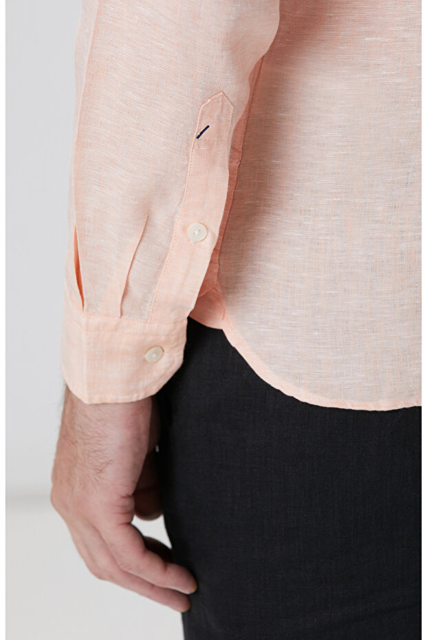 Turuncu Keten Gömlek - 6
