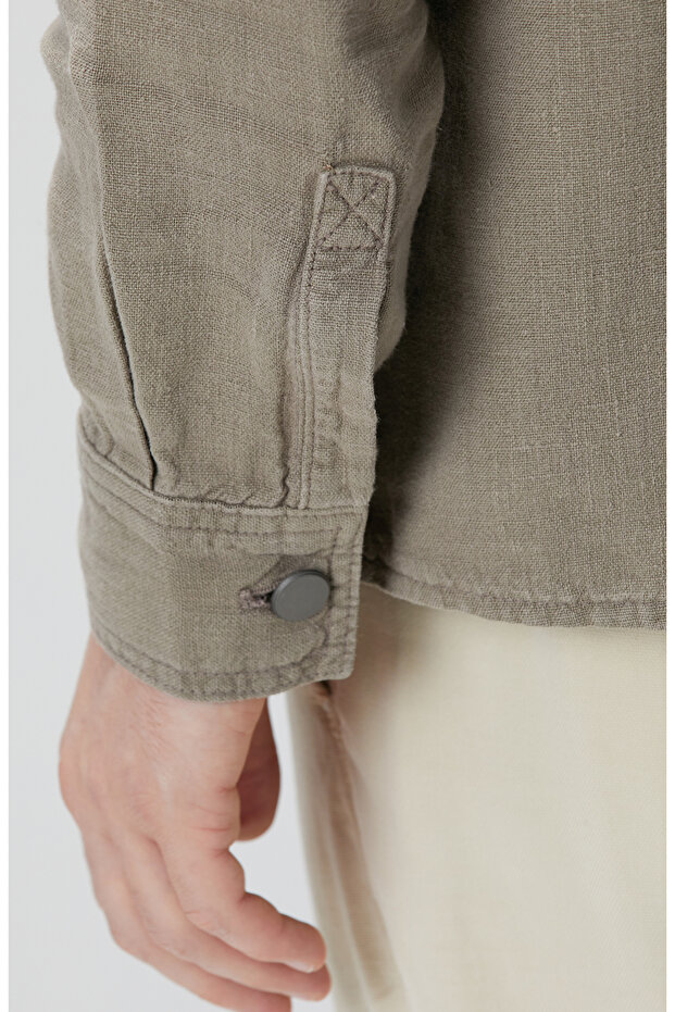 Haki Keten Dış Gömlek - 7