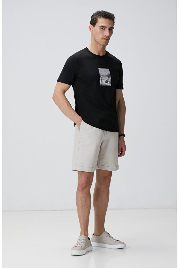 Siyah Nakışlı Örme T-shirt - 3