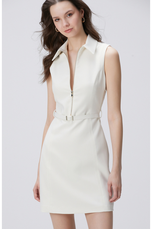 Kırık Beyaz Mini Elbise - 4