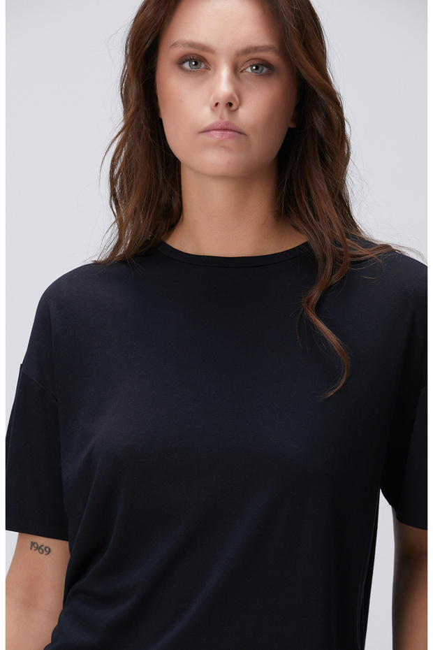 N-Tech Siyah Modal Karışımlı T-shirt - 2