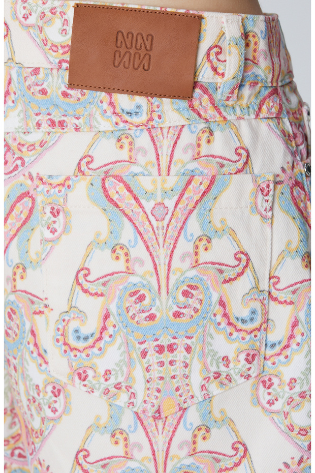 Bej Desenli Denim Şort - 5