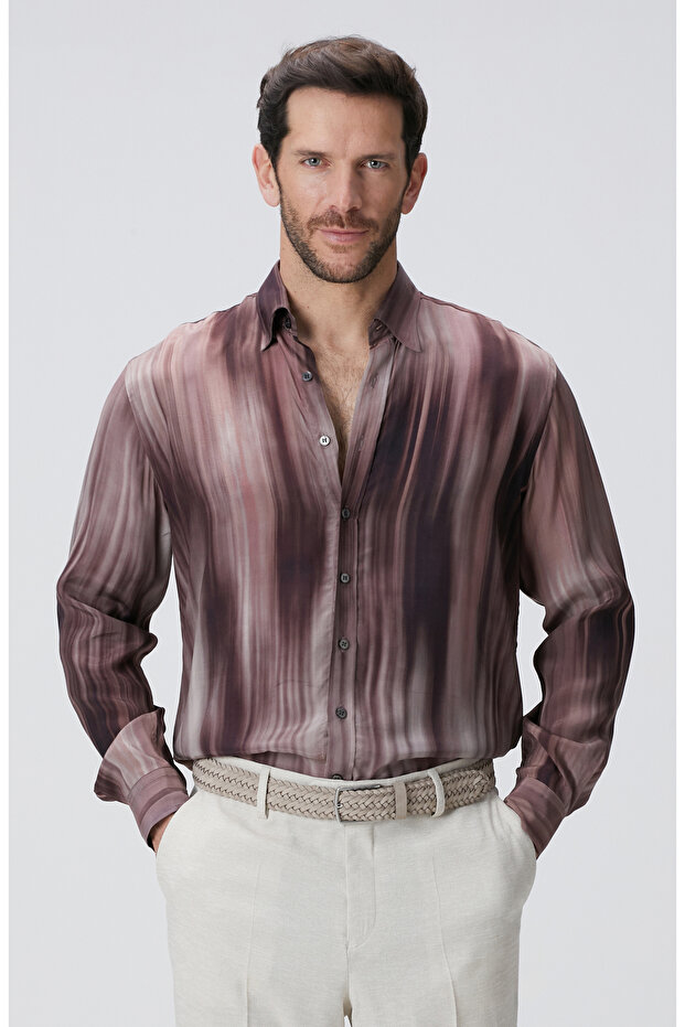 Bordo Baskılı Gömlek - 1