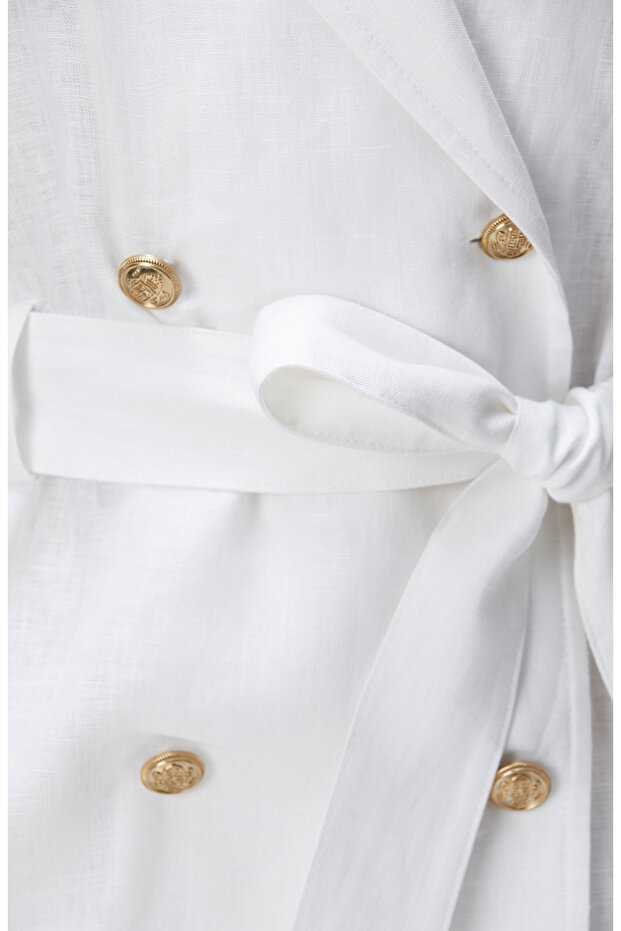 Beyaz Keten Elbise - 7