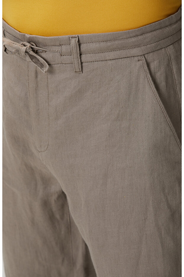 Bej Keten Pantolon - 4