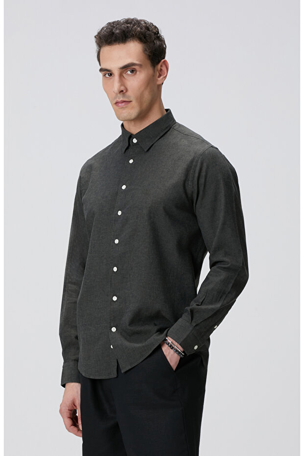 Haki Keten Gömlek - 3
