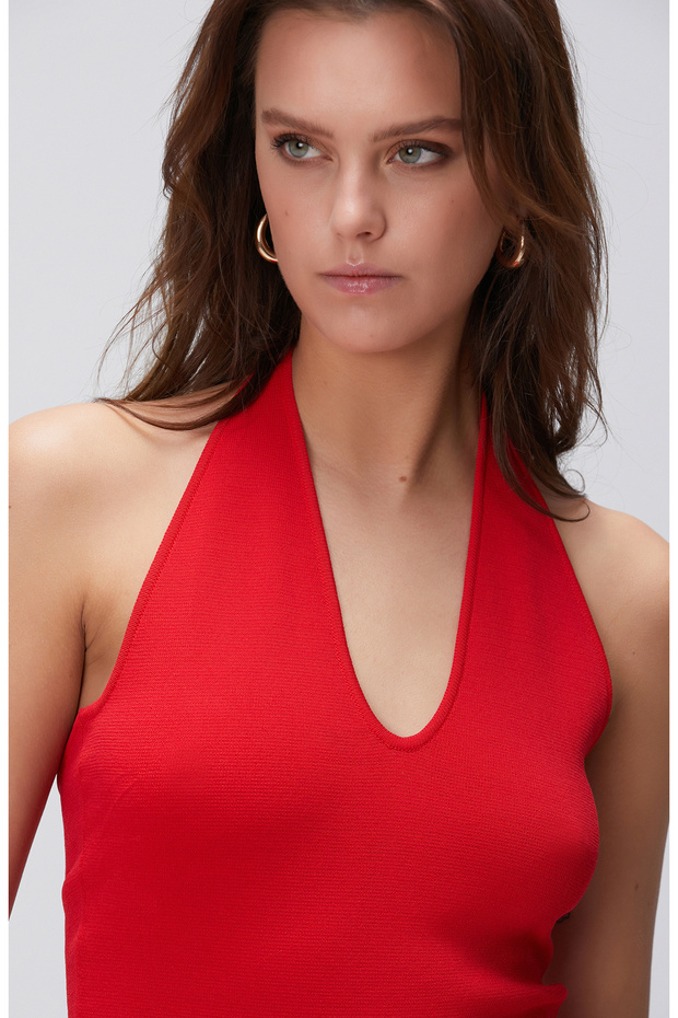 Kırmızı Bodysuit Form Triko - 2