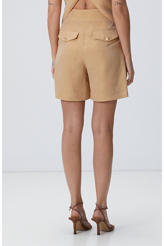 Limited Açık Bej Keten Karışımlı Şort - 6
