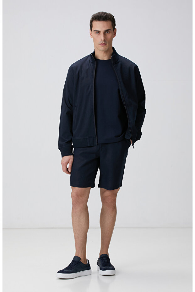 İndigo Keten Chino Şort - 1