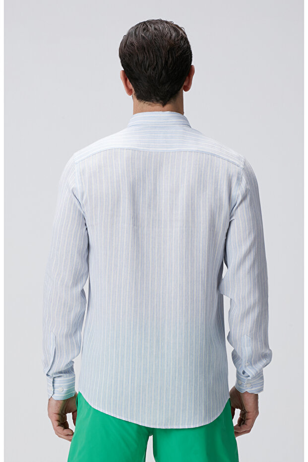 Mavi Beyaz Çizgili Gömlek - 6