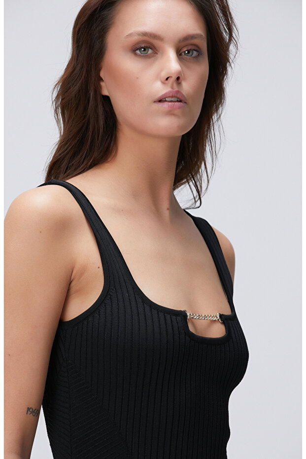 Siyah Mini Triko Elbise - 3