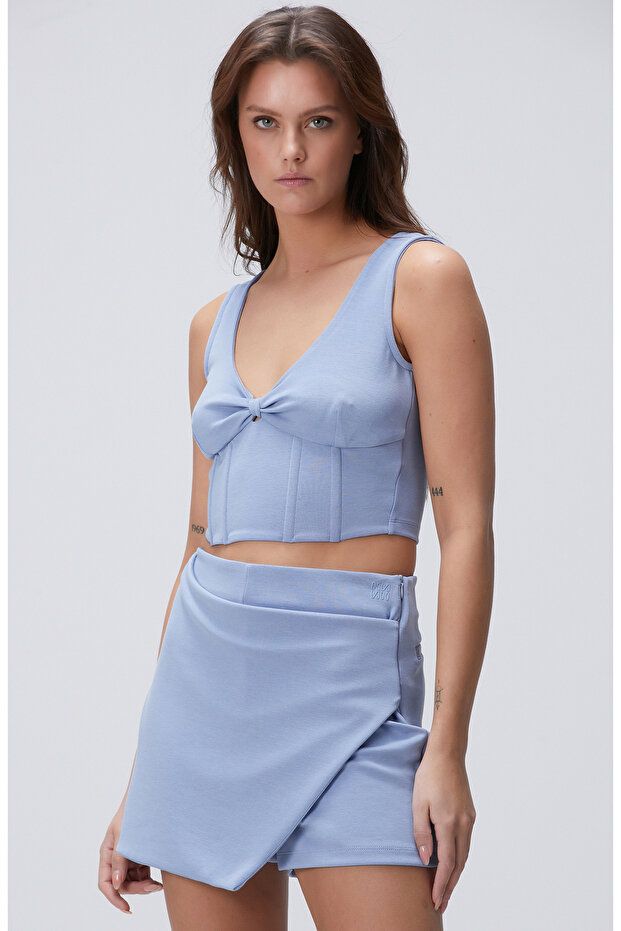 Açık Mavi Şort Etek - 2