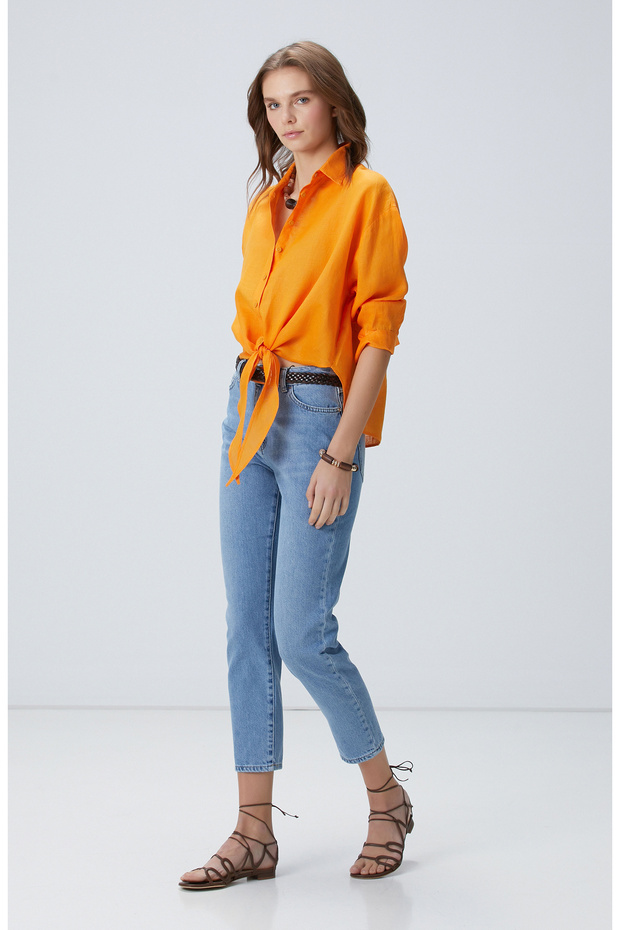 Turuncu Keten Gömlek - 3