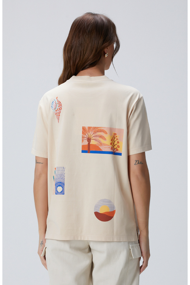 Bej Baskılı T-shirt - 5