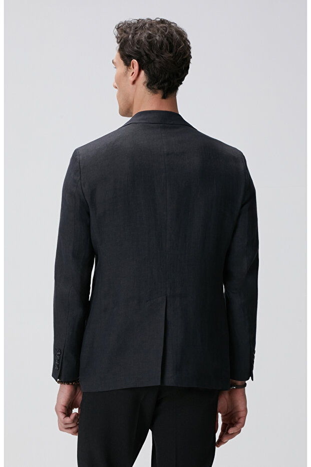 Siyah Keten Ceket - 5