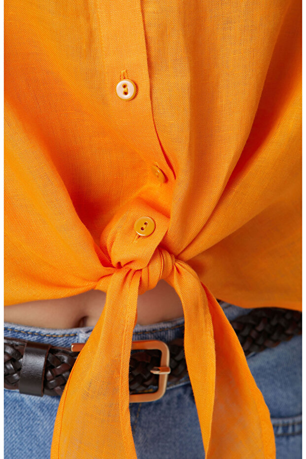 Turuncu Keten Gömlek - 6