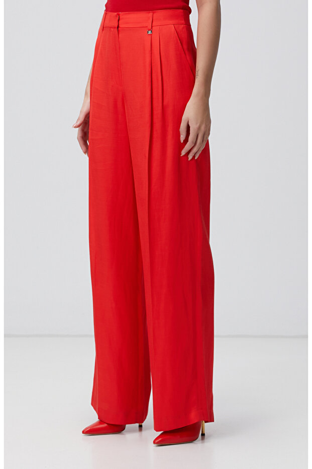 Kırmızı Keten Pantolon - 2