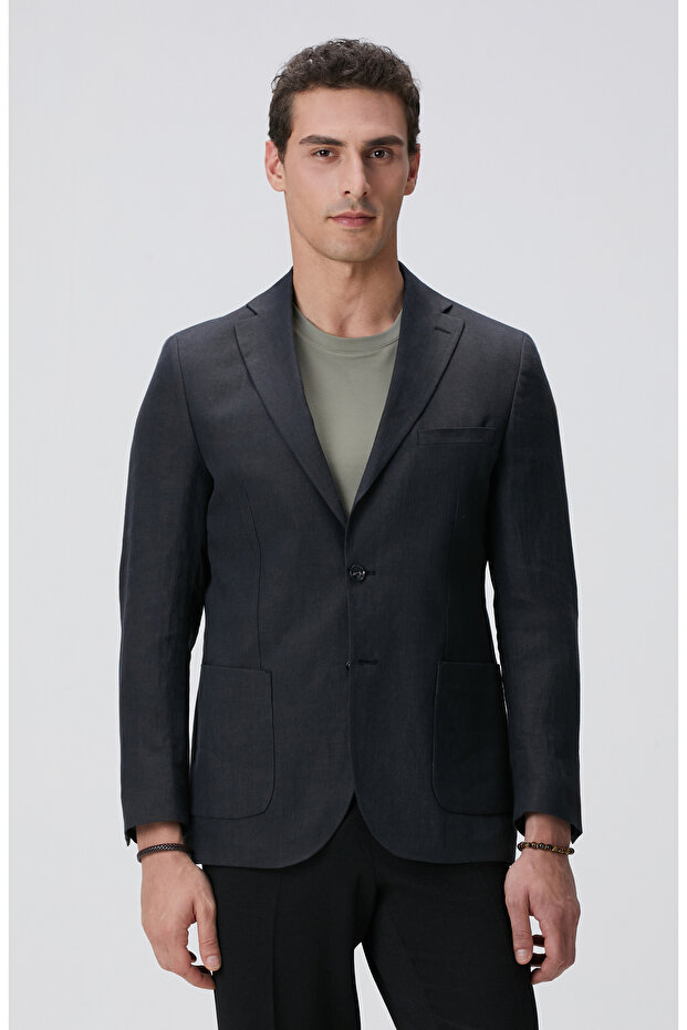 Siyah Keten Ceket - 1