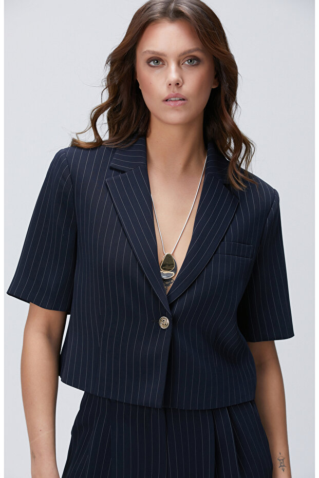 Lacivert Çizgili Ceket - 1