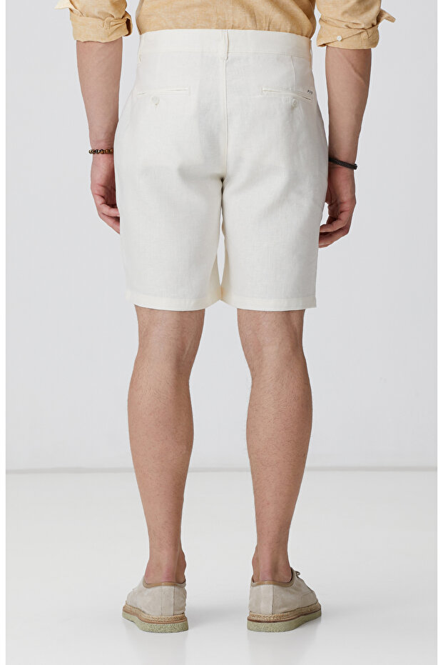 Ekru Keten Chino Şort - 3