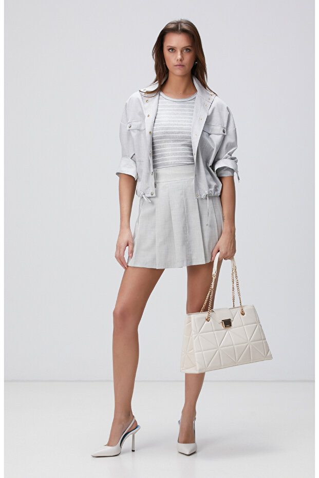 Açık Gri Mini Etek - 1