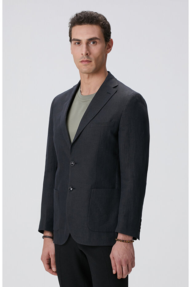 Siyah Keten Ceket - 4