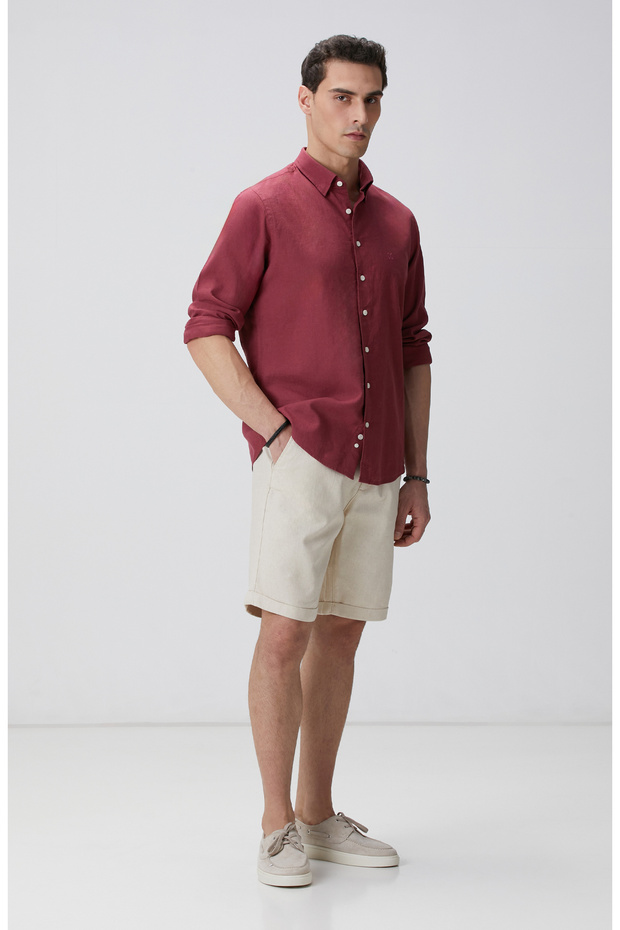 Bordo Keten Gömlek - 3
